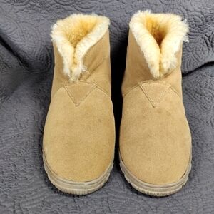 Cloud Nine Sheep Skin Suede Brown Moccasin Shearling Lined Comfy Slipper Men's 9